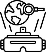 A black and white image of a globe and a magnifying glass vector