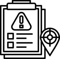 A black and white icon of a clipboard with a pen and a map vector