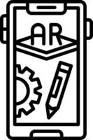 A black and white image of a phone with a pen and pencil vector