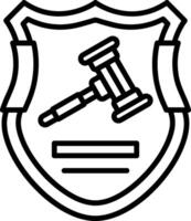 A judge's gavel icon on a shield vector