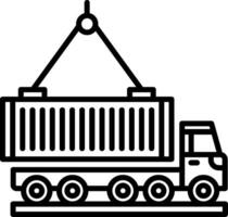A black and white image of a truck with a crane vector
