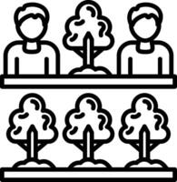 A line icon of people in a field with trees vector