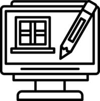 A computer monitor with a pencil and window vector