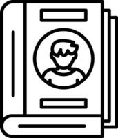 A black and white outline of a book with a person inside vector