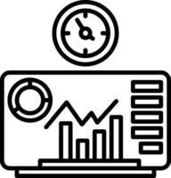 A black and white image of a clock and a graph vector