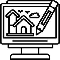 A computer monitor with a house and a pencil vector