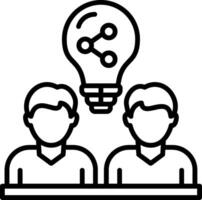 Two people are sitting at a table with a light bulb above them vector
