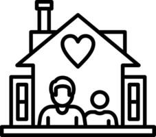 A family is sitting in front of a house with a heart vector