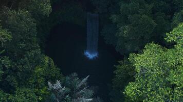Waterfall in tropical rain forest in Indonesia. Aerial drone view video