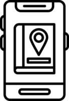 A black and white image of a phone with a map pin vector