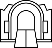 A black and white drawing of a building with a door vector