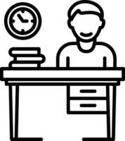 A man sitting at a desk with a clock and books vector