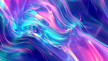 Futuristic gradient hologram with vibrant wave patterns, teal, purple, and pink hues, fluid motion and depth, perfect for digital covers. Gradient hologram dynamic wave patterns video