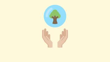 Animation of hand holding tree. suitable for nature and environment content. 2d animation 4k. Transparent Background video