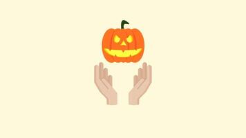 Animation of hand holding pumpkin. suitable for halloween content. 2d animation 4k. Transparent Background video