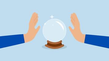 Business forecast, 4k animation of A businessman's hand with mystical abilities gazes into a crystal ball for future predictions. video