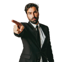 A man in a suit pointing at something png