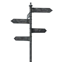 A wooden signpost with several signs pointing in different directions png