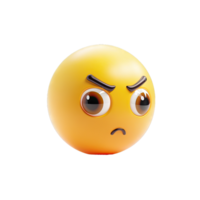 A 3D yellow emoji with an angry expression, featuring large eyes and furrowed brows, perfect for conveying frustration or irritation. png