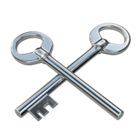 Two shiny metal keys crossed over each other, symbolizing security, access, and unlocking new possibilities. png