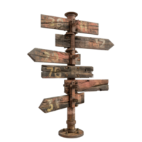 A wooden signpost with several different signs on it png