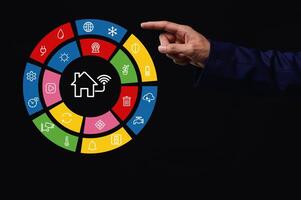 Explore the intuitive smart home interface and icons designed to seamlessly and easily manage all the connected devices in your home or building. photo