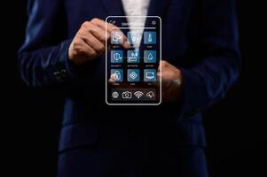 Explore the intuitive smart home interface and icons designed to seamlessly and easily manage all the connected devices in your home or building. photo