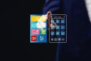 Explore the intuitive smart home interface and icons designed to seamlessly and easily manage all the connected devices in your home or building. photo
