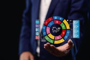 Explore the intuitive smart home interface and icons designed to seamlessly and easily manage all the connected devices in your home or building. photo
