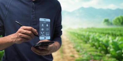 UI hologram agriculture and modern technology Farmer using smart farming technologies using AI photo