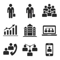 Web Icon Set Icons for Websites and Business Professionals in Various Work Scenarios. Designed for Computer and Mobile vector