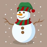 Christmas Cute Smiling Snowman with New Year Scarf and Hat. Happy New Year Design Concept Isolated Illustration. Idea for poster, banner, flyer, social media, website, postcard, print. vector