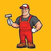 Mascot Design of a Handyman carrying a Paint Roller vector