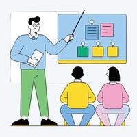 A man is giving a presentation to a group of people vector