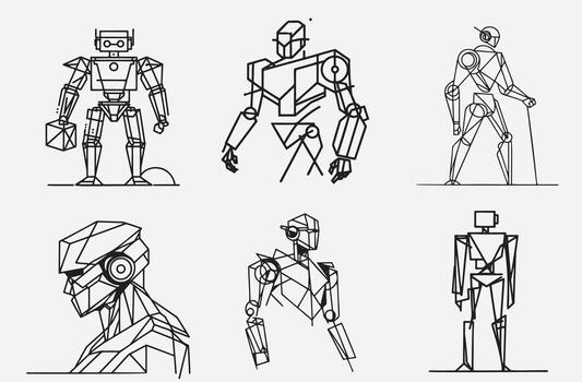 A set of robot drawings in different poses vector