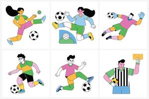 Soccer players in different colors and poses vector