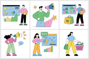 Set of business people with different icons vector