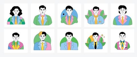 A set of illustrations depicting different people in different colors vector