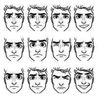 A set of different facial expressions for a man's face vector