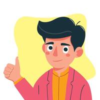 the expression of a man wearing a suit. There was a faint smiling face giving a thumbs up vector