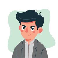 the expression of a man wearing a suit. looked like a slyly evil smiling face vector