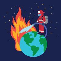 Firefighter putting out the fire on the planet, illustration, pattern, background vector