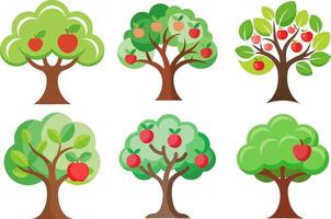 Collection of Apple Trees with Colorful Fruit Designs vector