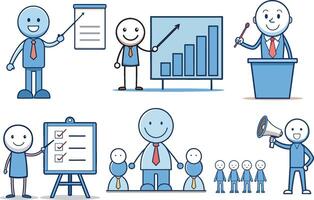 Leadership and management illustrations with presentations and team coordination vector