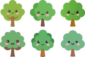 Cute Cartoon Trees with Smiling Faces vector