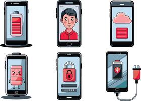 Smartphone power and security features set vector