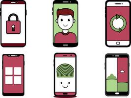 Smartphone display and control features set vector