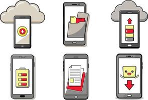 Smartphone data and file management features set vector