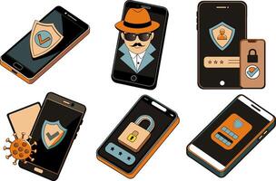 Smartphone security and privacy features set vector