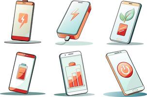 Smartphone power management features set vector